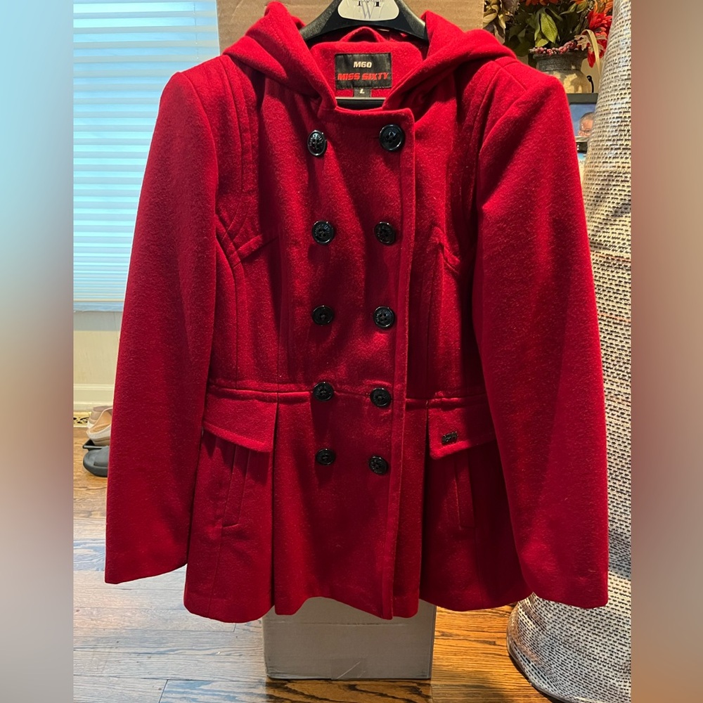 Miss 60 Ladies Red Double-Breasted Car Coat -Size L